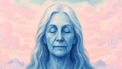 Yogini sénior en méditation profonde.
